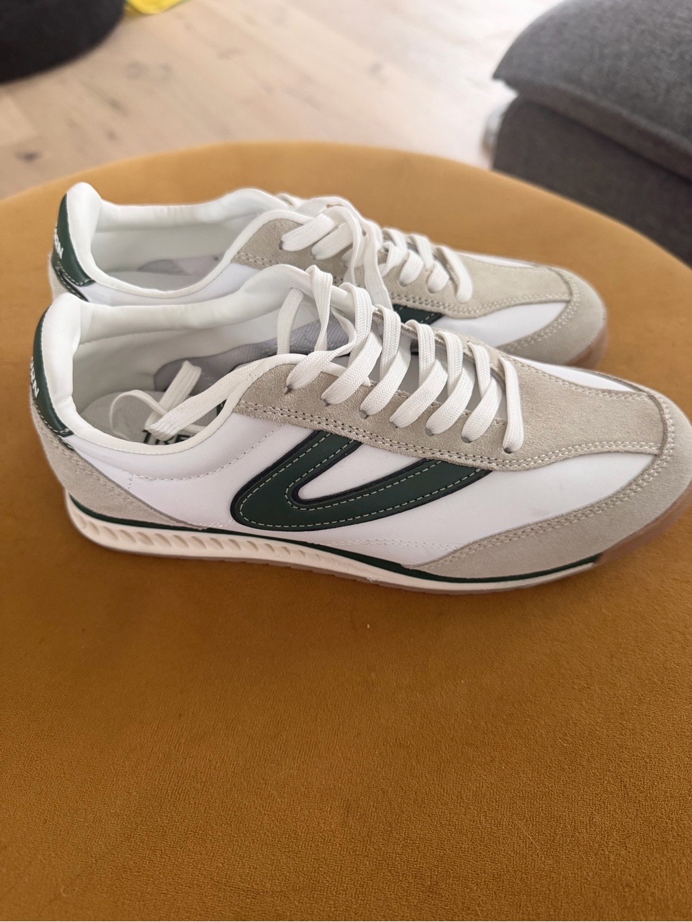 Men's White and Green Low-Profile Retro Runner Sneakers